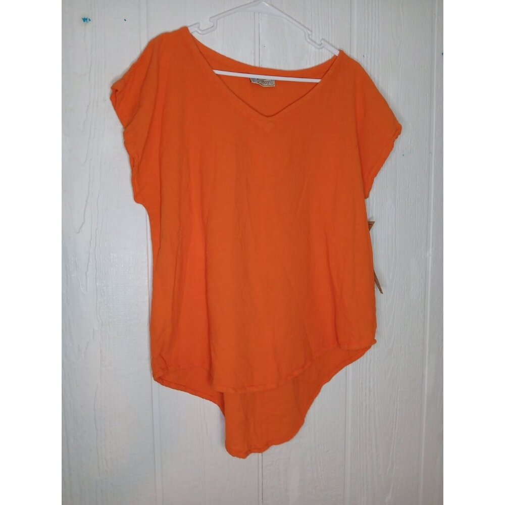 Cottonways Sz 2 Meagan Top Women XL Orange Gauze Cotton V Neck Coastal Beach NWT